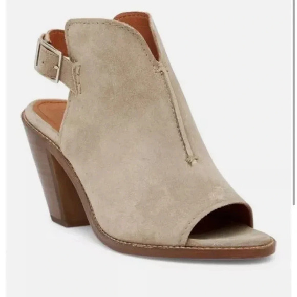 FRYE Courtney Sling Block Heel Suede Mule Bootie Ash Taupe Size 9 - Picture 1 of 9